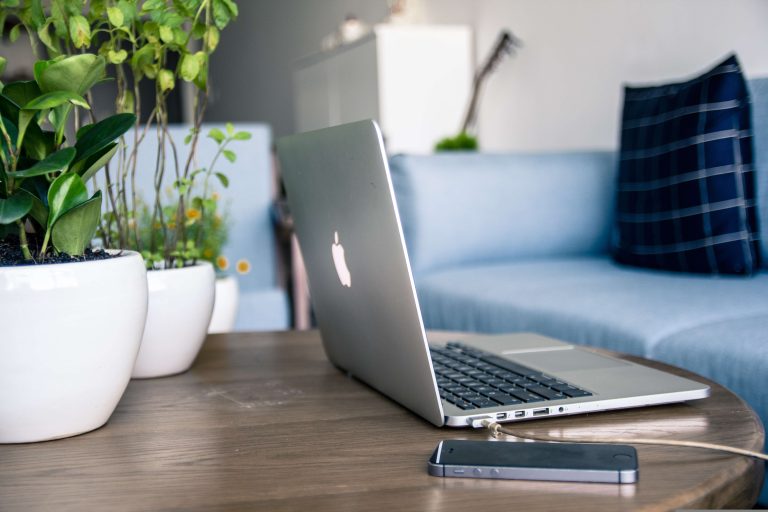 Person using a computer at a desk with a comfortable screen position
